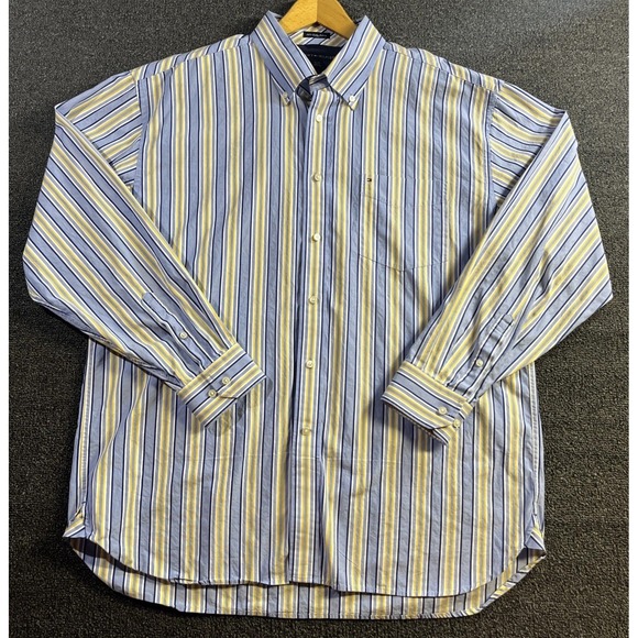 Tommy Hilfiger Other - Tommy Hilfiger Mens XL Striped Button Down‎ Shirt Blue Yellow 80s 2-Ply Fabric